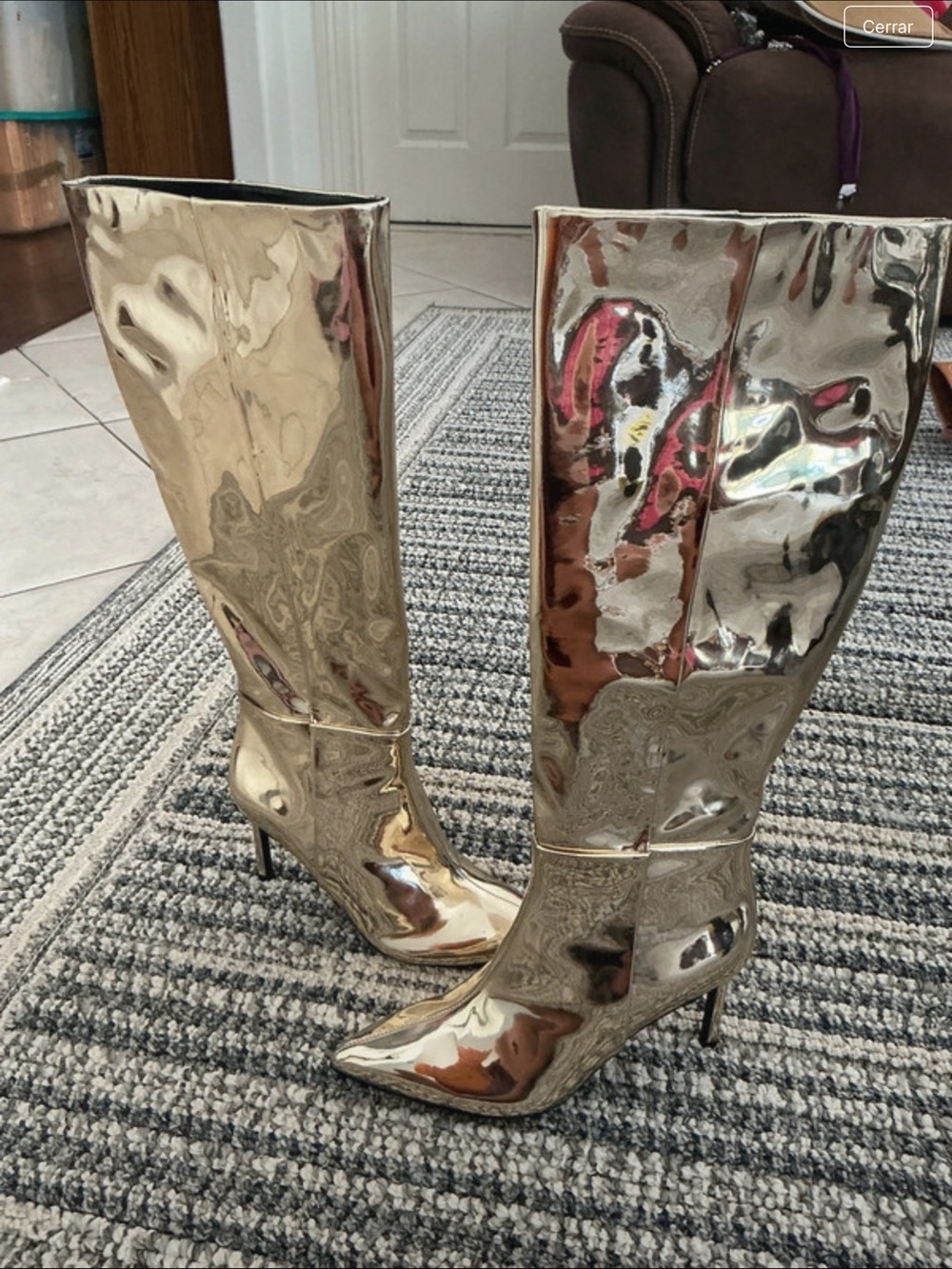 Material Girl Gold Metallic Knee-High Stiletto Boots